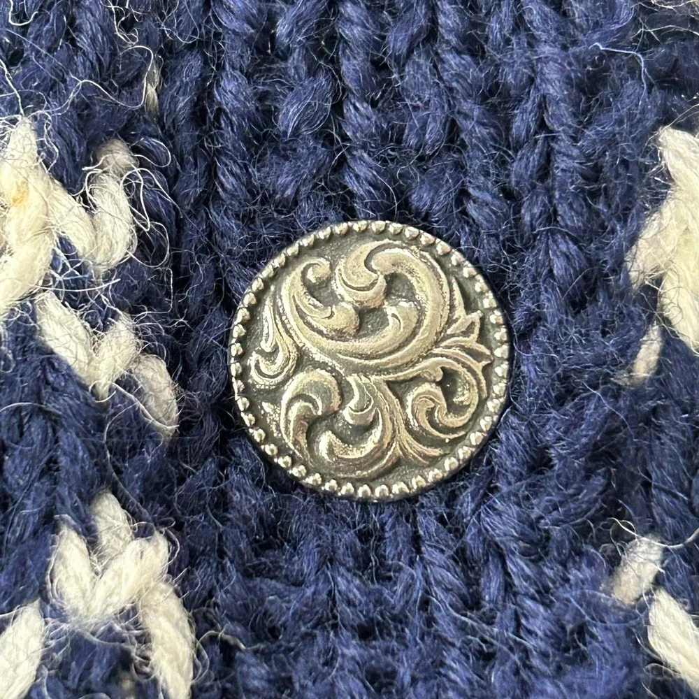 Norsk Håndstrikk Cardigan Womens Medium Blue Wool Reindeer Fair Isle Norway